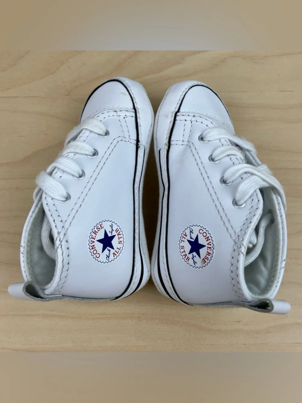 Converse Baby Size 4 Crib All Star Chuck Taylor High Top White Leather Shoes